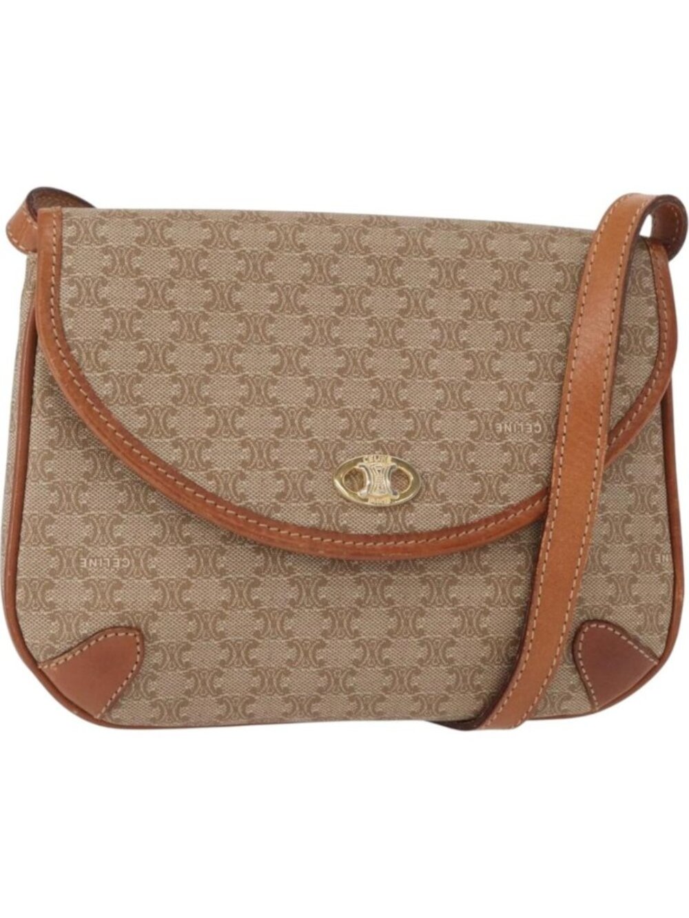 CELINE Macadam Canvas Shoulder Bag PVC Beige Gold